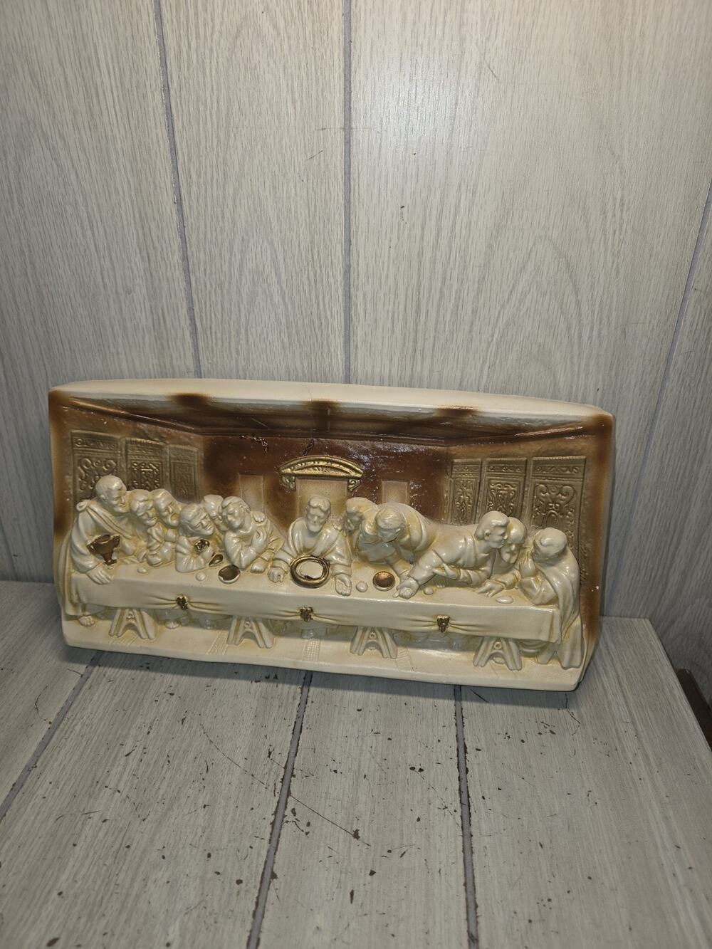Vtg Last Supper Lord’s Supper 3D Chalkware Picture Art 10X 23 Religious Art